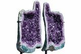 Deep-Purple Thumbs Up Amethyst Geode Pair on Metal Stands #214800-7